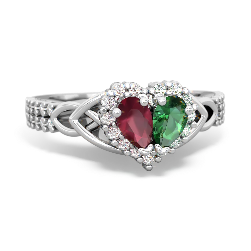 Ruby Celtic Knot Two Hearts As One 14K White Gold ring R2644HRT