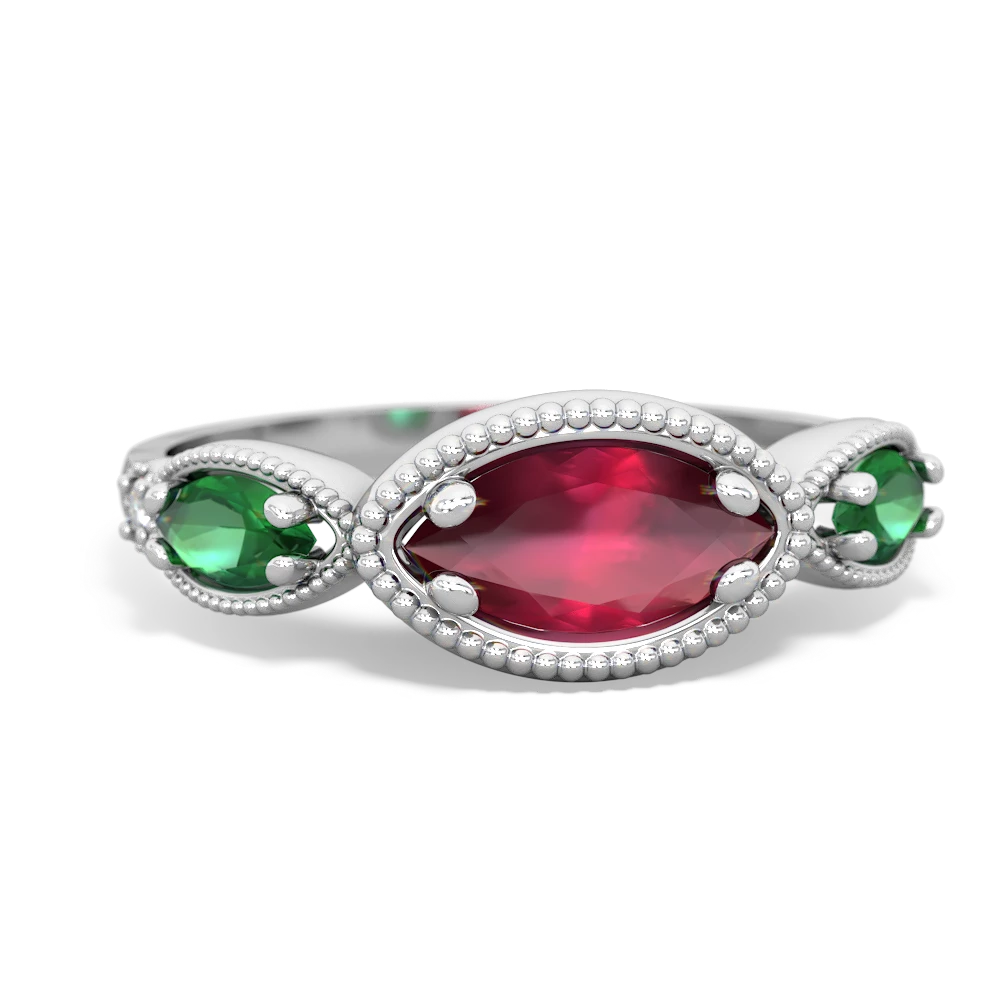 Ruby Milgrain Marquise 14K White Gold ring R5700