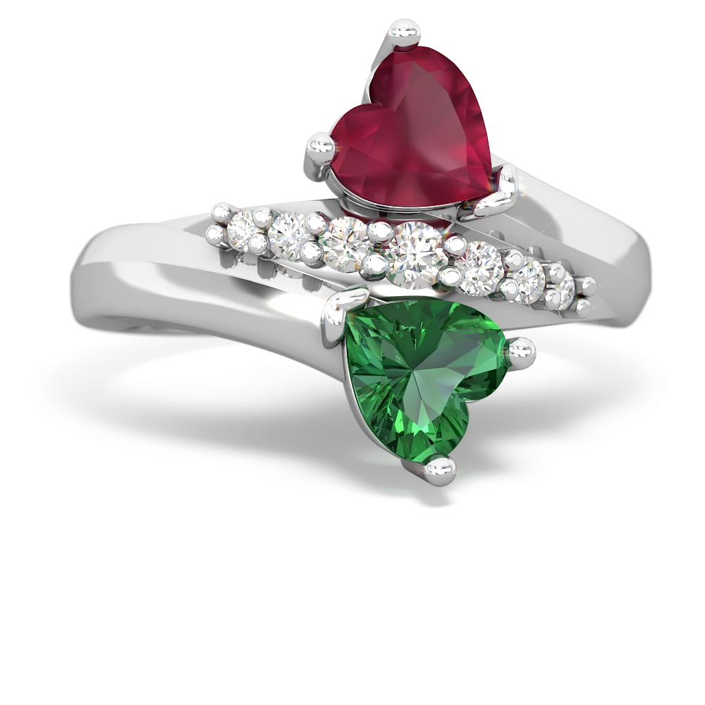 Ruby Heart To Heart 14K White Gold ring R2064