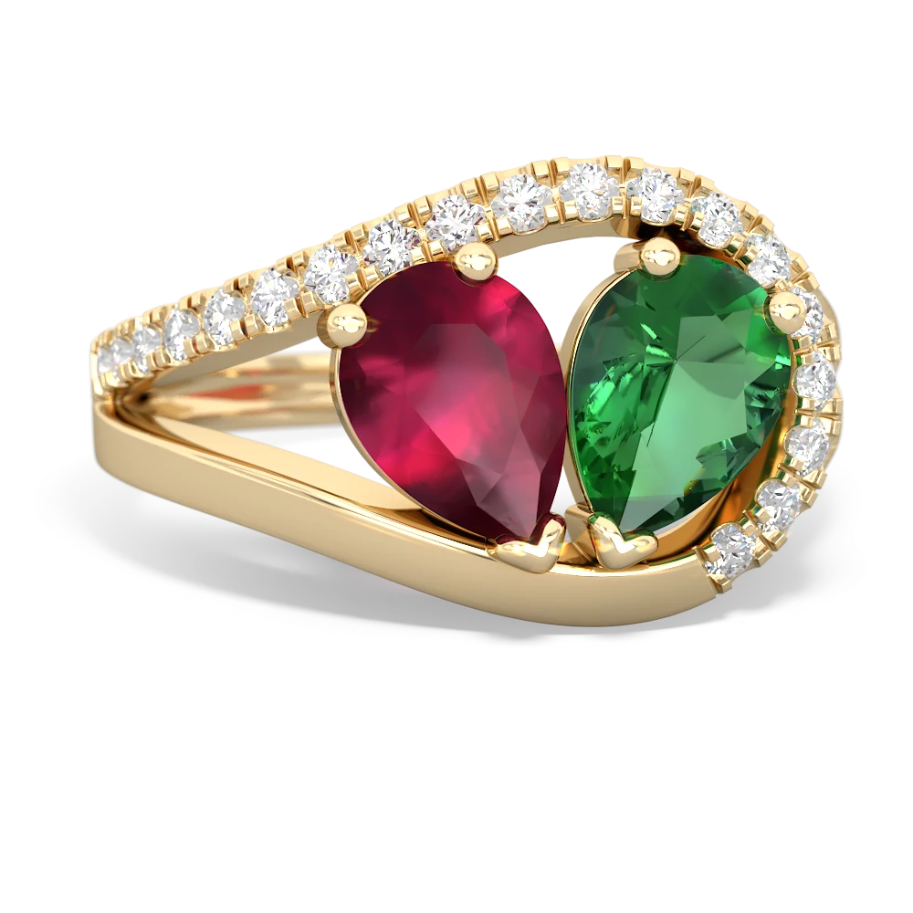 Ruby Nestled Heart Keepsake 14K Yellow Gold ring R5650