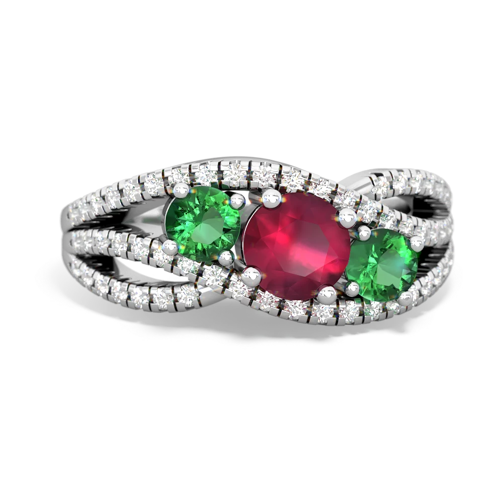 Ruby Three Stone Aurora 14K White Gold ring R3080