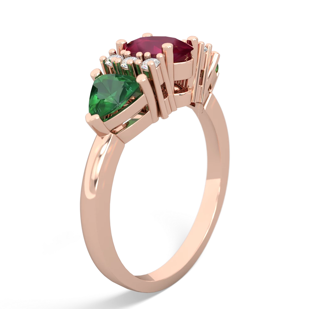 Ruby Antique Style Three Stone 14K Rose Gold ring R2186