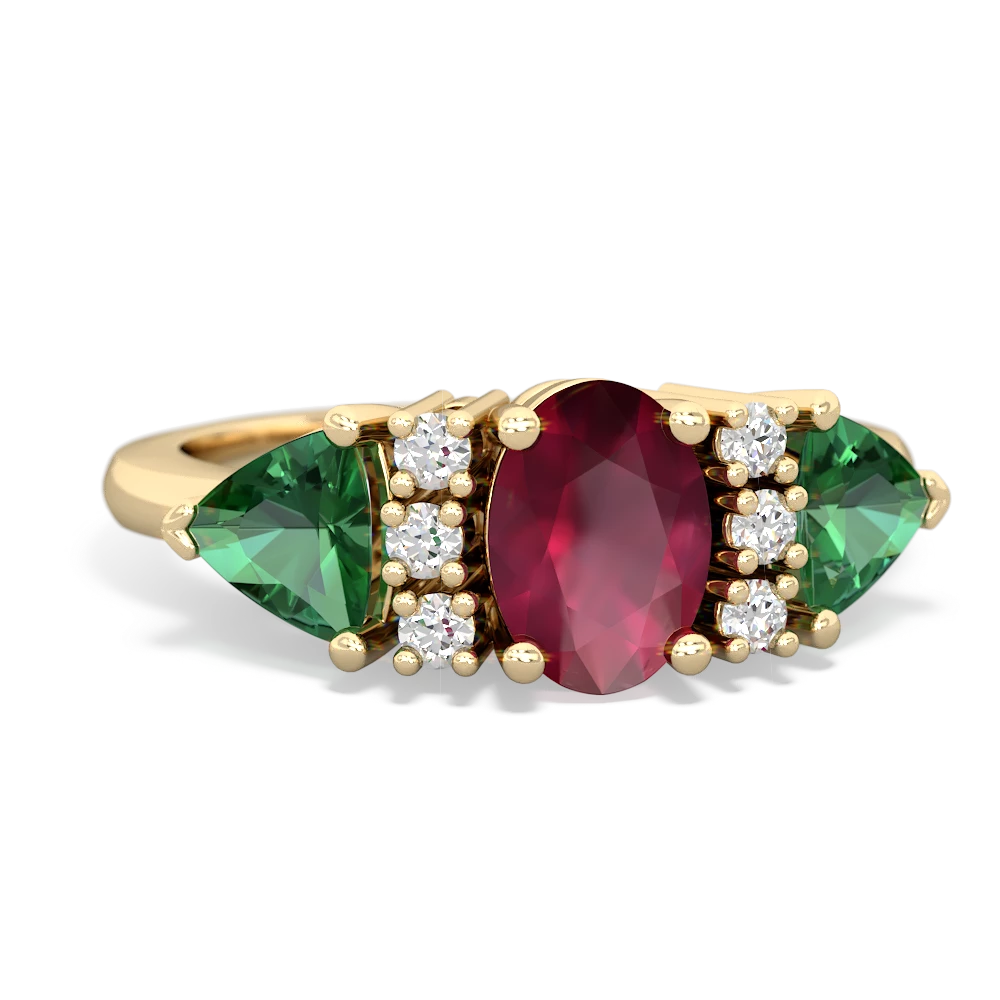 Ruby Antique Style Three Stone 14K Yellow Gold ring R2186