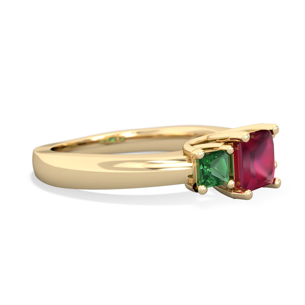 Ruby Three Stone Trellis 14K Yellow Gold ring R4015