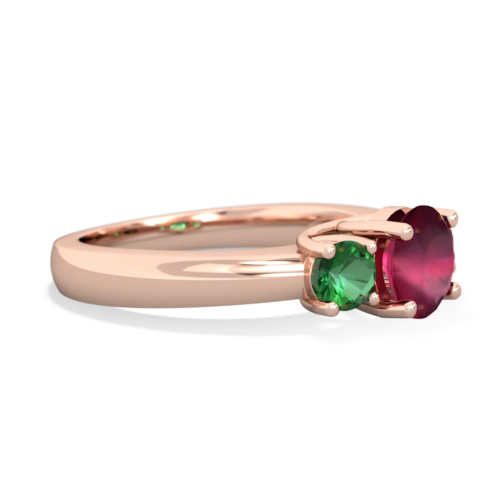 Ruby Three Stone Round Trellis 14K Rose Gold ring R4018