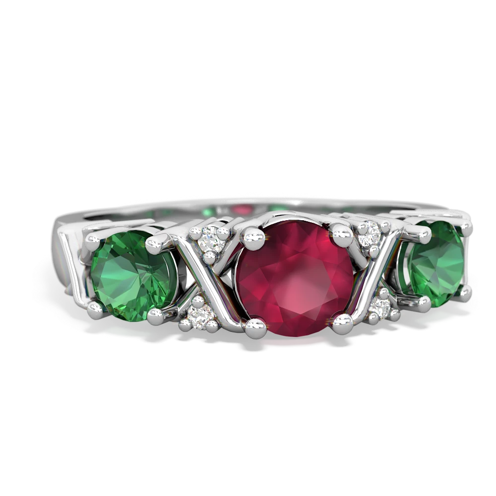 Ruby Hugs And Kisses 14K White Gold ring R5016