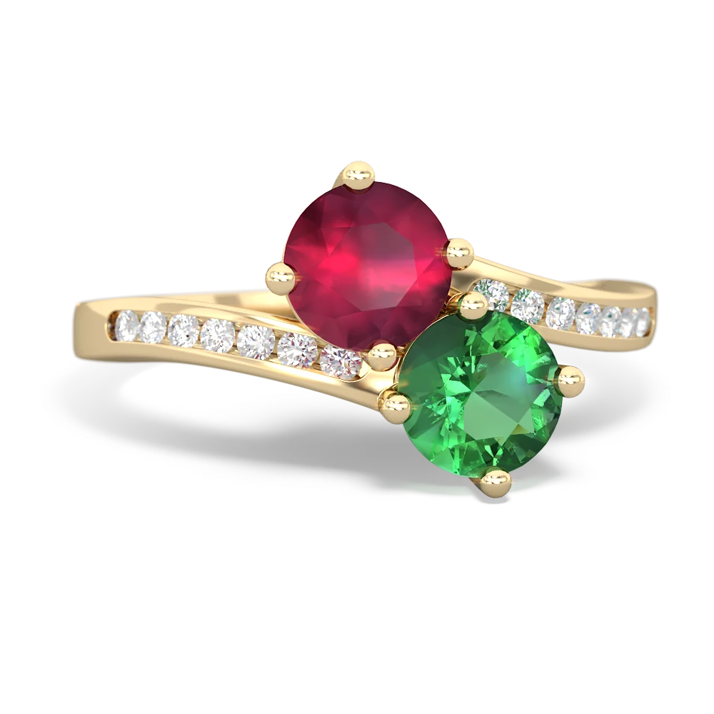 Ruby Channel Set Two Stone 14K Yellow Gold ring R5303