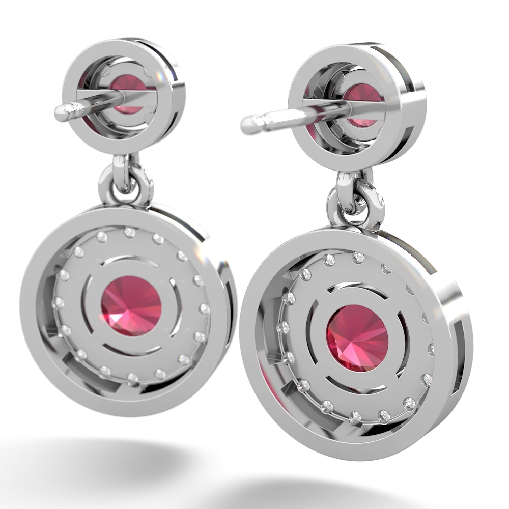 Ruby Halo Dangle 14K White Gold earrings E5319