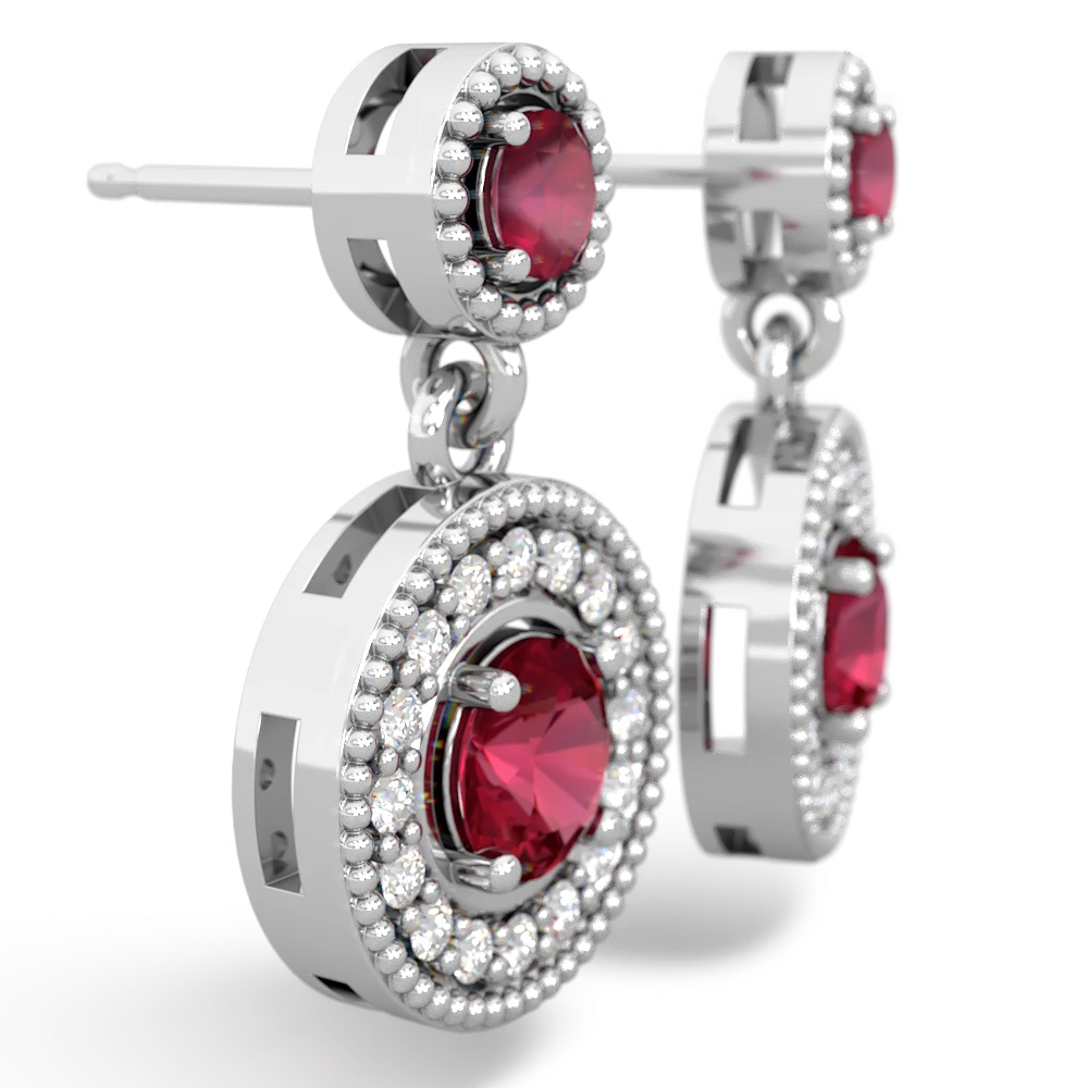 Ruby Halo Dangle 14K White Gold earrings E5319