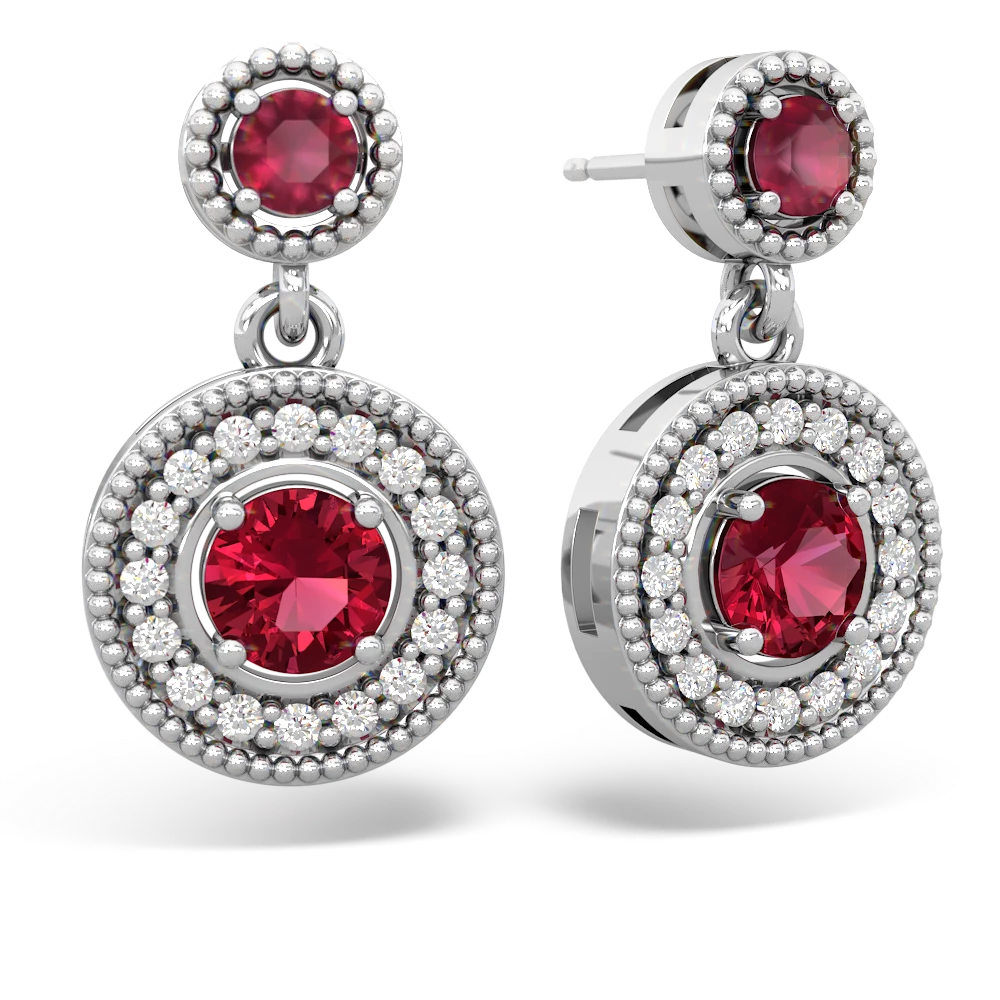 Ruby Halo Dangle 14K White Gold earrings E5319