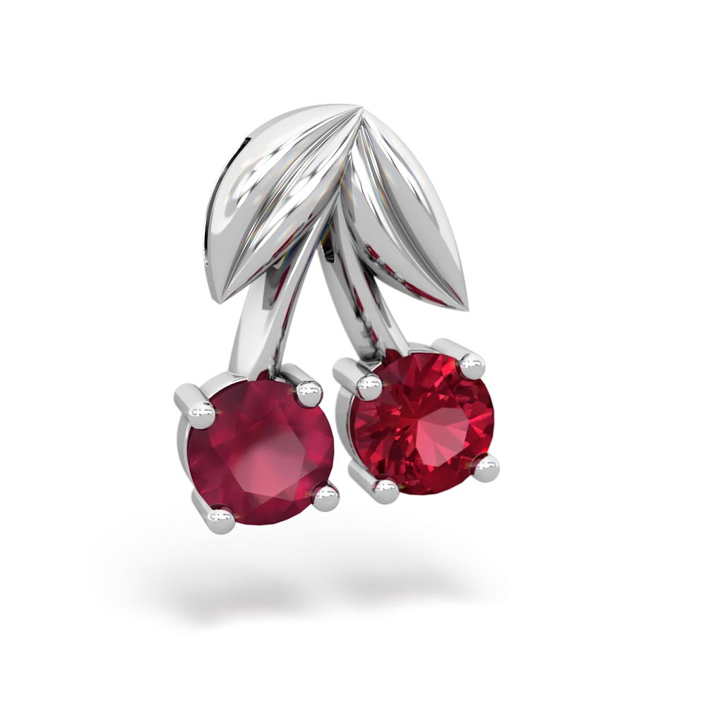 Ruby Sweet Cherries 14K White Gold pendant P7001