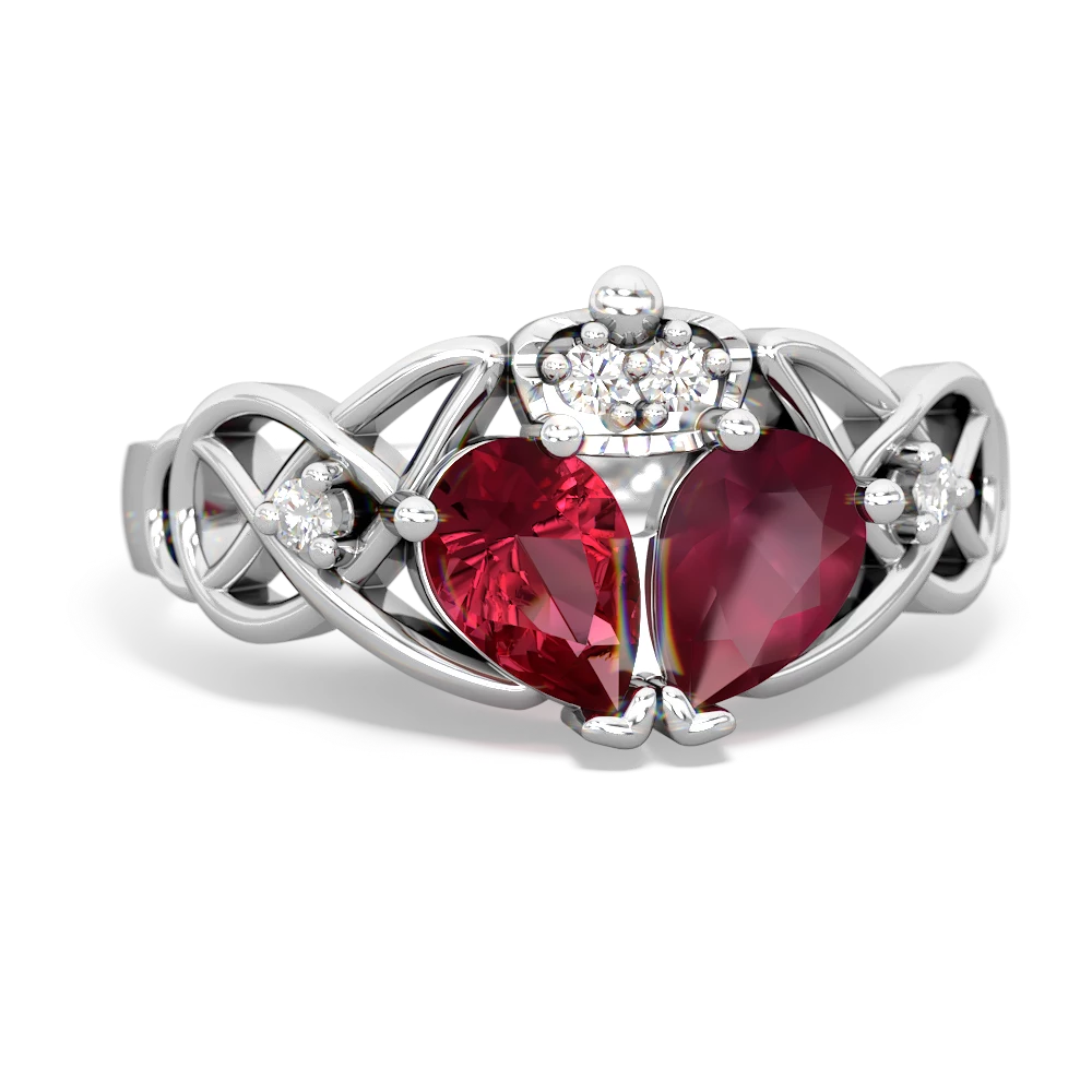 Ruby 'One Heart' Celtic Knot Claddagh 14K White Gold ring R5322