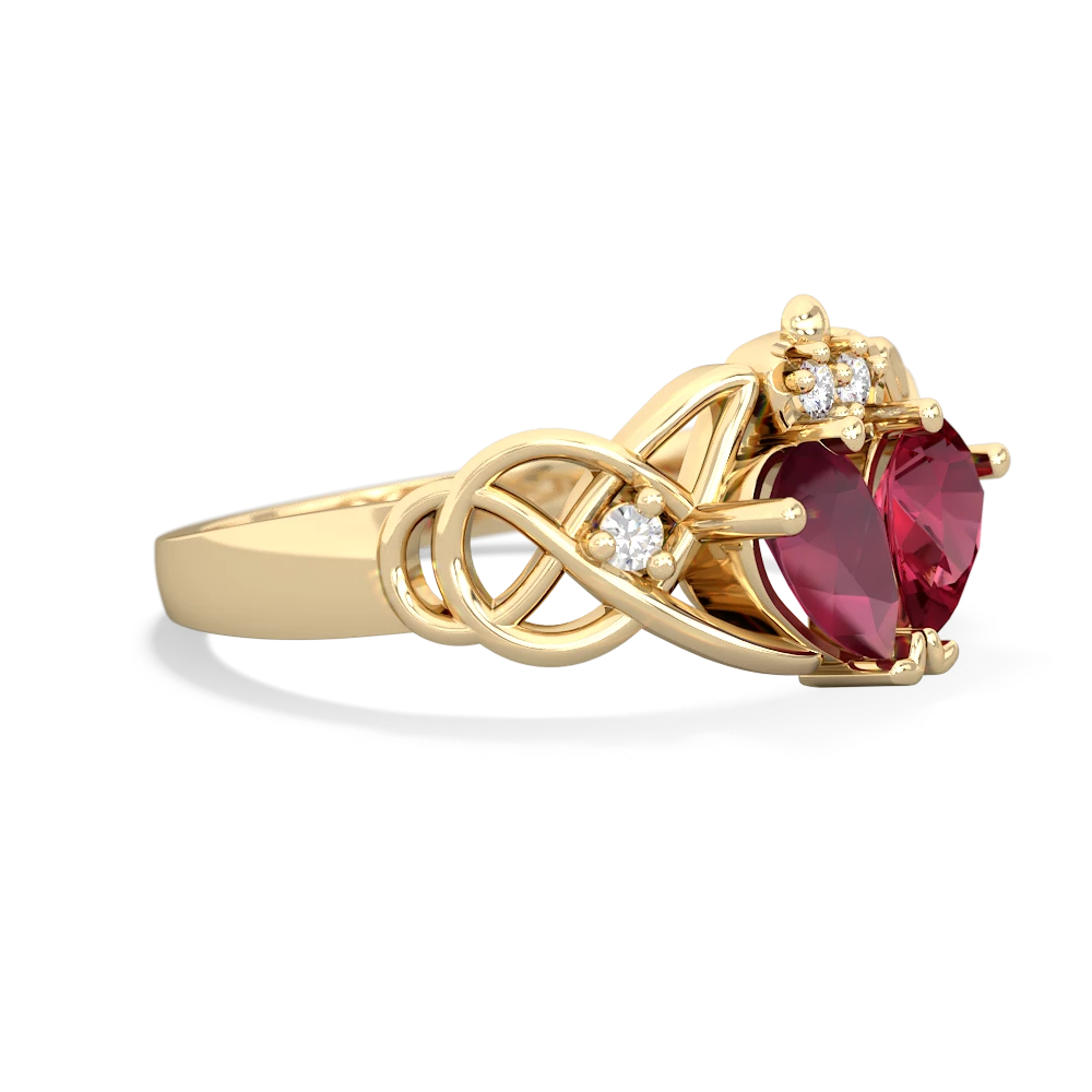 Ruby 'One Heart' Celtic Knot Claddagh 14K Yellow Gold ring R5322