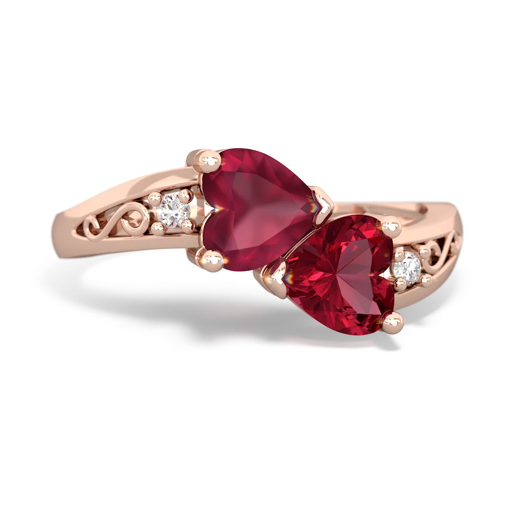 Ruby Snuggling Hearts 14K Rose Gold ring R2178