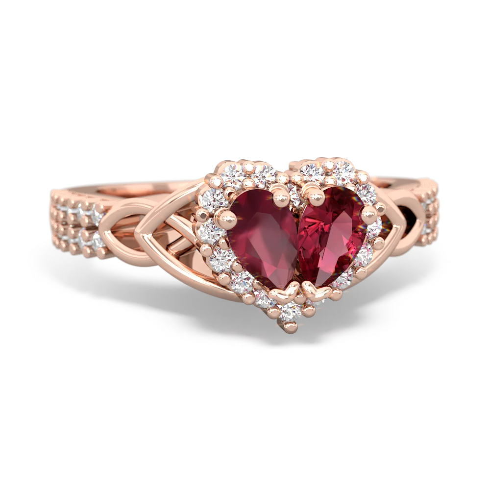 Ruby Celtic Knot Two Hearts As One 14K Rose Gold ring R2644HRT