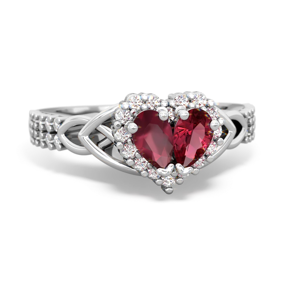 Ruby Celtic Knot Two Hearts As One 14K White Gold ring R2644HRT