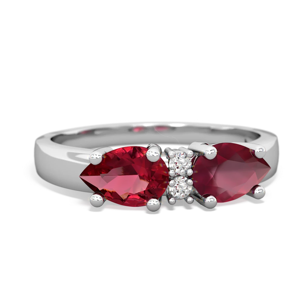 Ruby Pear Bowtie 14K White Gold ring R0865