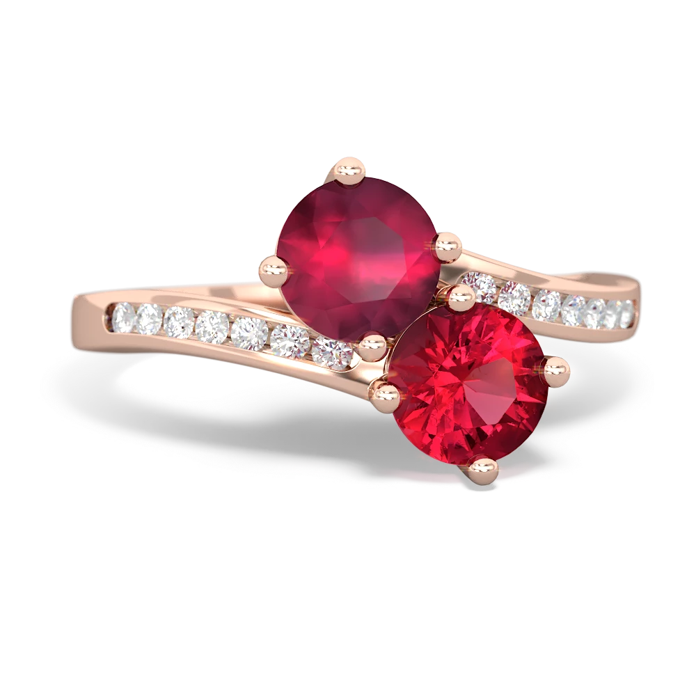 Ruby Channel Set Two Stone 14K Rose Gold ring R5303