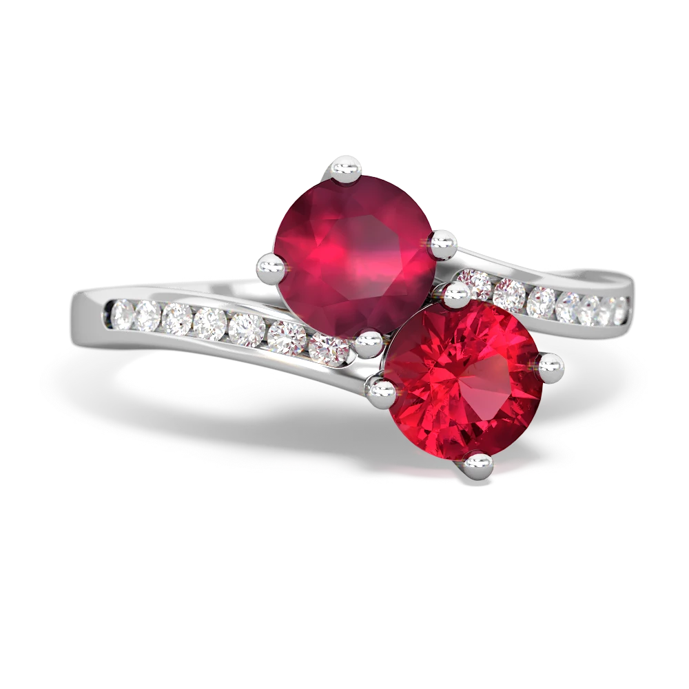 Ruby Channel Set Two Stone 14K White Gold ring R5303