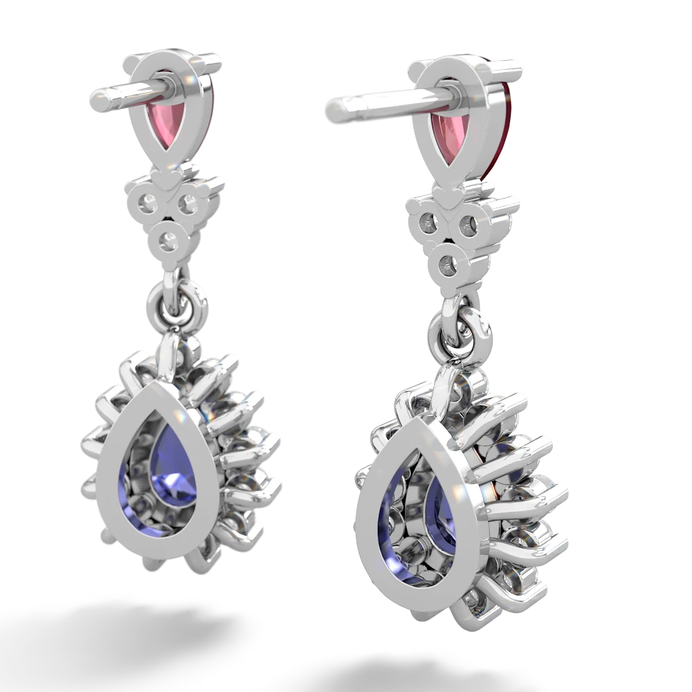 Ruby Halo Pear Dangle 14K White Gold earrings E1882