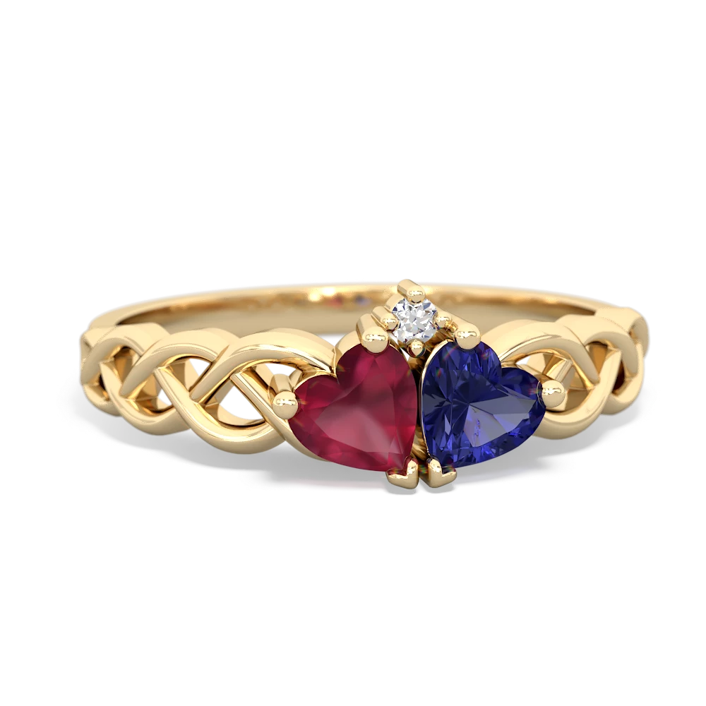 Ruby Heart To Heart Braid 14K Yellow Gold ring R5870