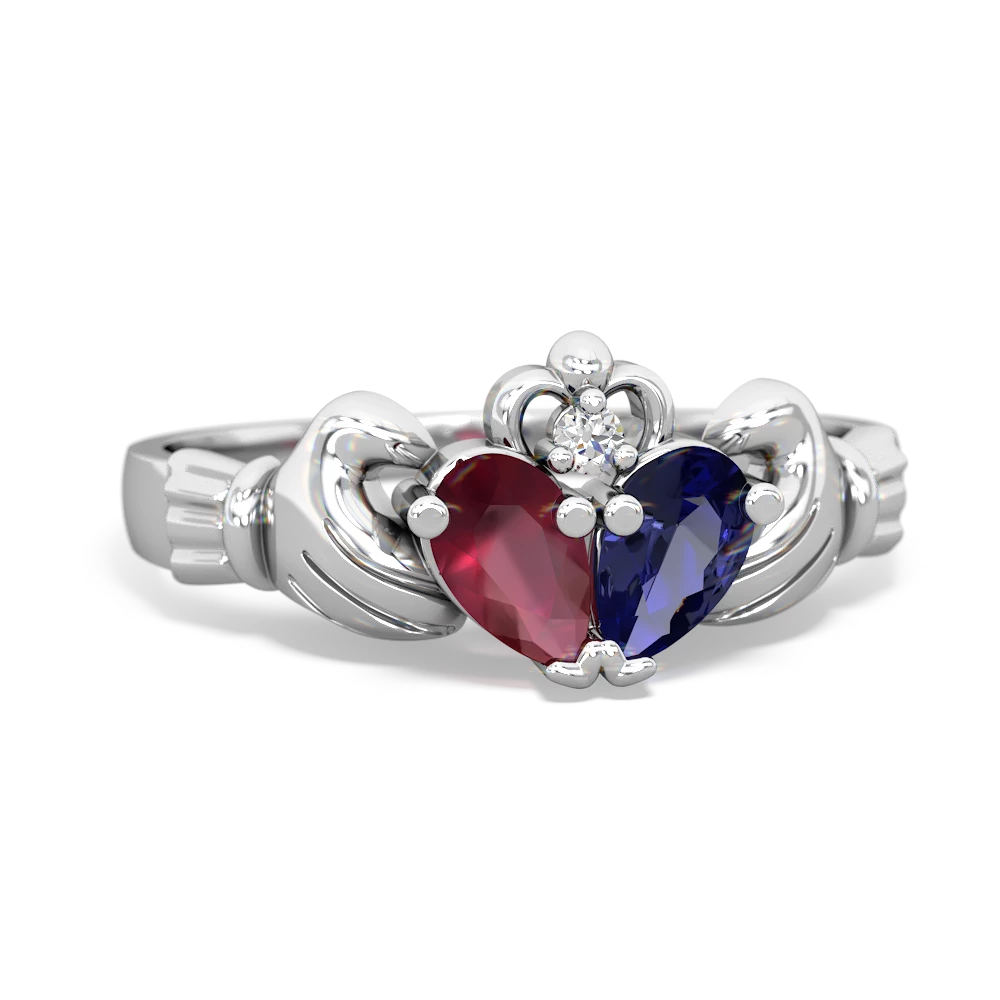 Ruby 'Our Heart' Claddagh 14K White Gold ring R2388