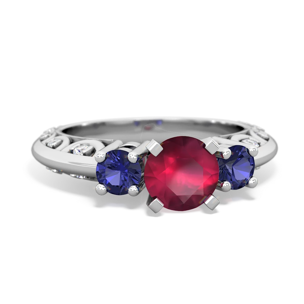 Ruby Art Deco Eternal Embrace Engagement 14K White Gold ring C2003