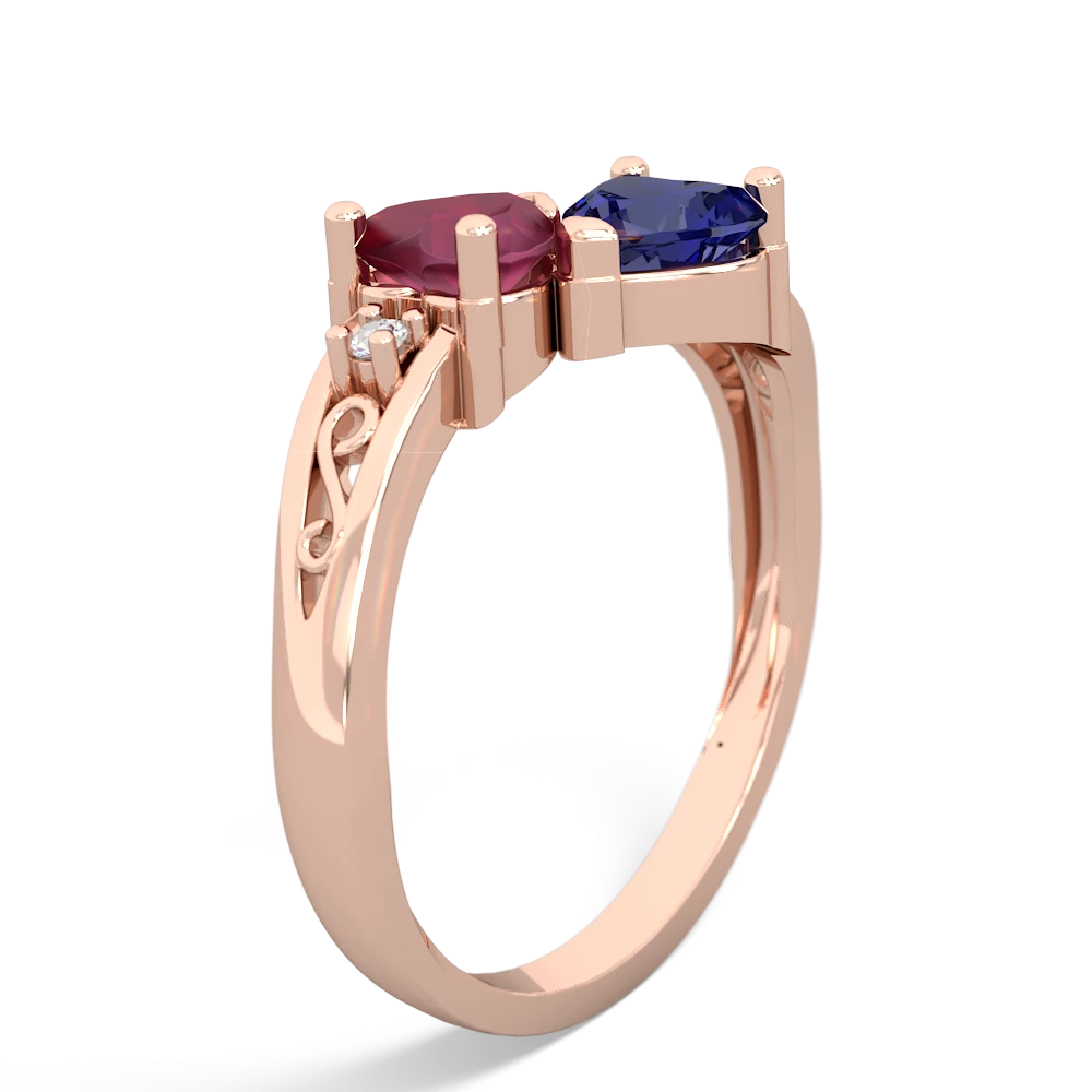 Ruby Snuggling Hearts 14K Rose Gold ring R2178