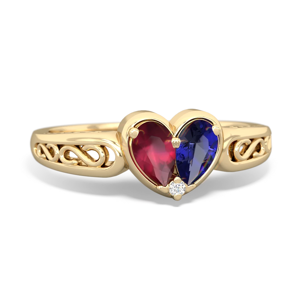 Ruby Filligree 'One Heart' 14K Yellow Gold ring R5070