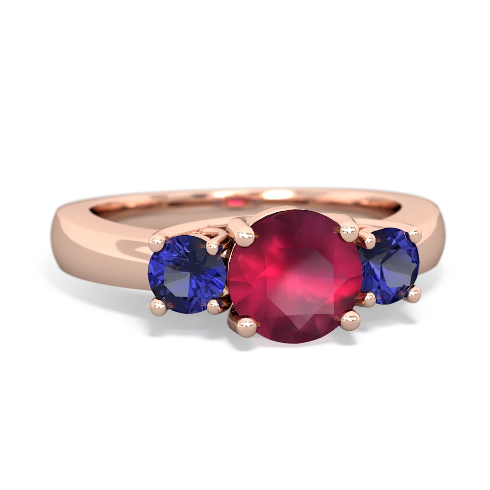 Ruby Three Stone Round Trellis 14K Rose Gold ring R4018