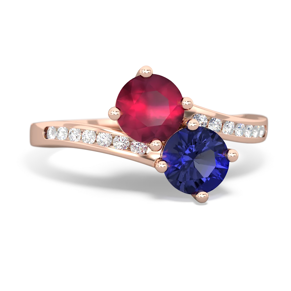 Ruby Channel Set Two Stone 14K Rose Gold ring R5303