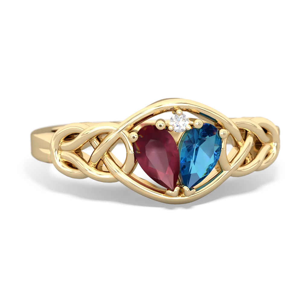 Ruby Celtic Love Knot 14K Yellow Gold ring R5420