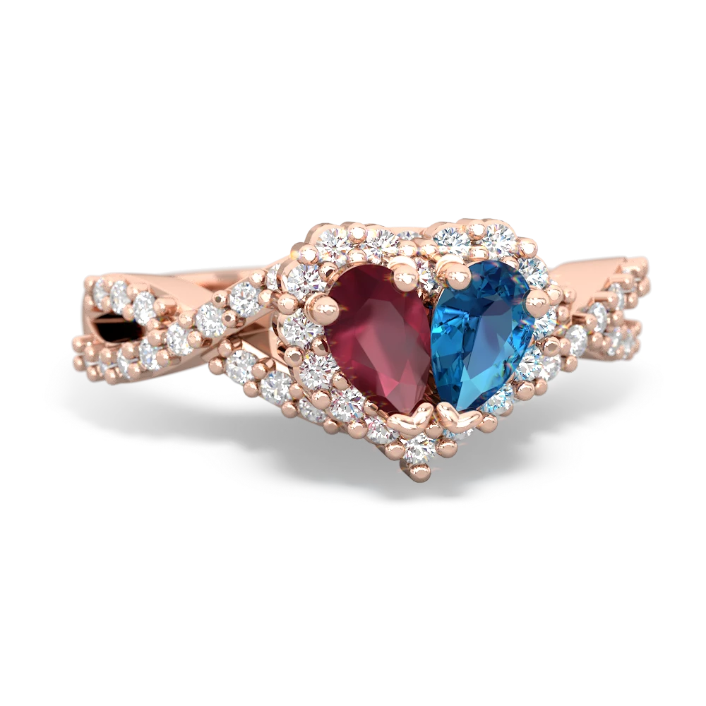 Ruby Diamond Twist 'One Heart' 14K Rose Gold ring R2640HRT