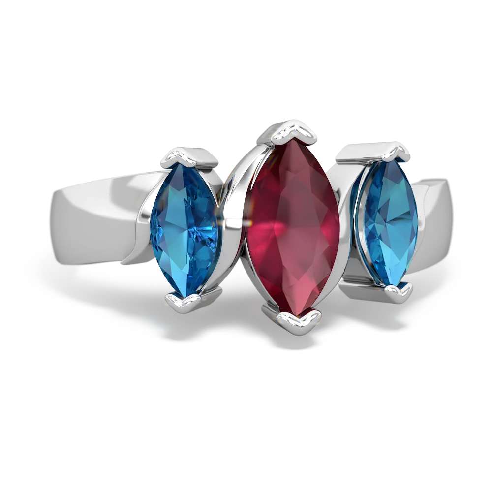 Ruby Three Peeks 14K White Gold ring R2433