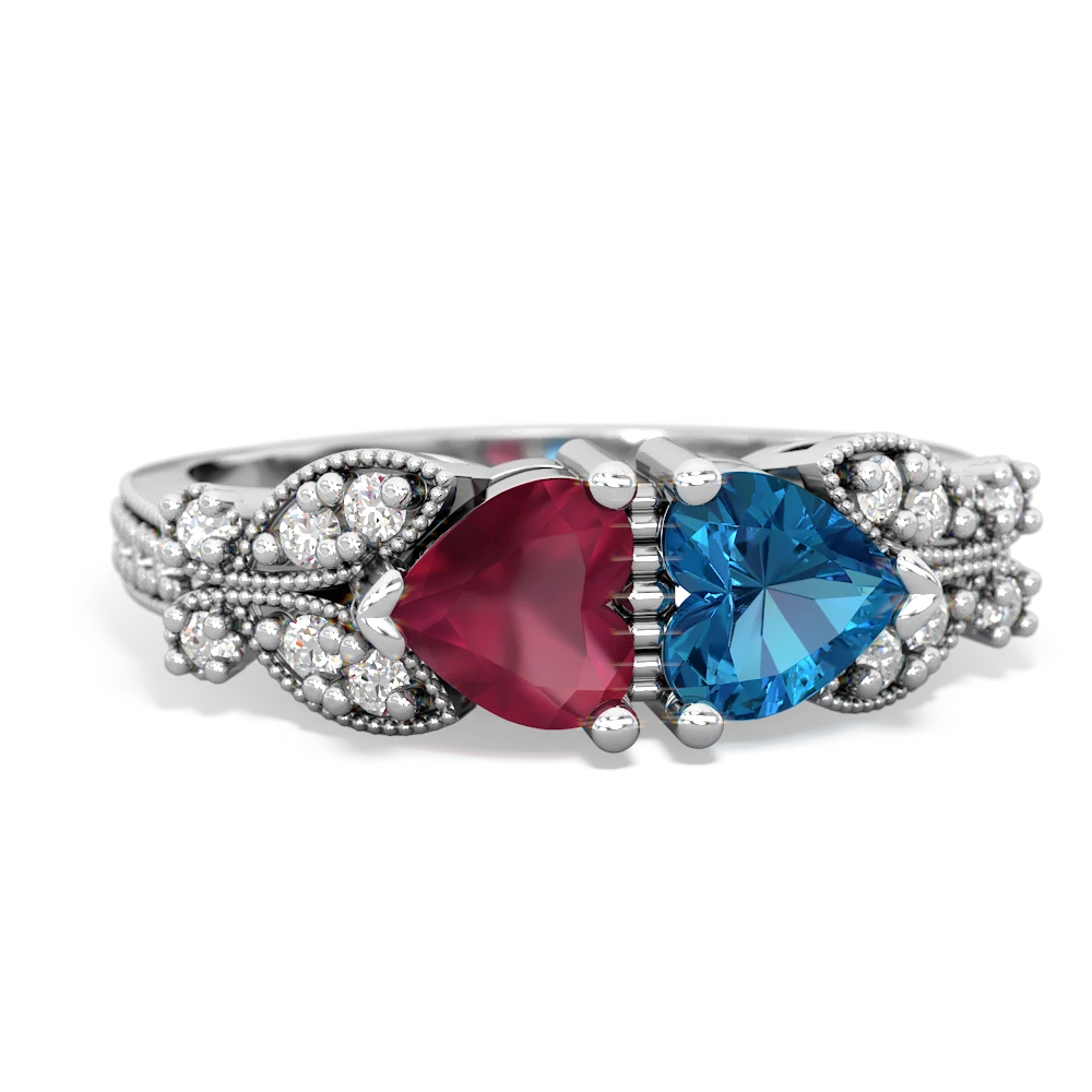 Ruby Diamond Butterflies 14K White Gold ring R5601