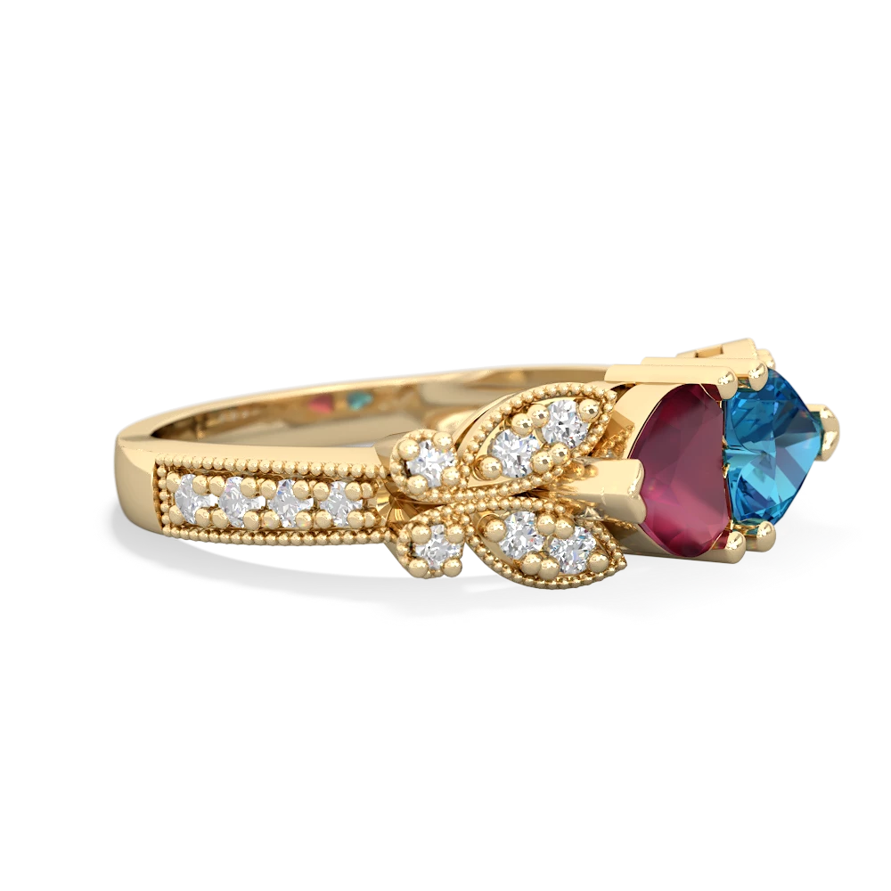 Ruby Diamond Butterflies 14K Yellow Gold ring R5601