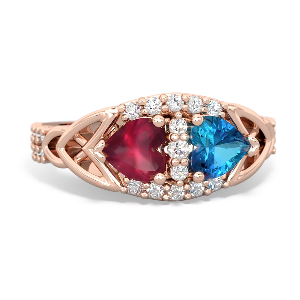 Ruby Sparkling Celtic Knot 14K Rose Gold ring R2645