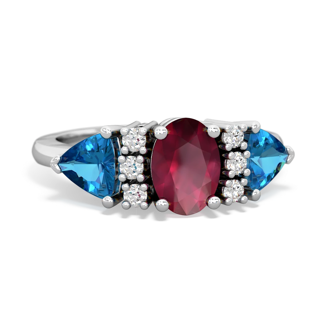 Ruby Antique Style Three Stone 14K White Gold ring R2186