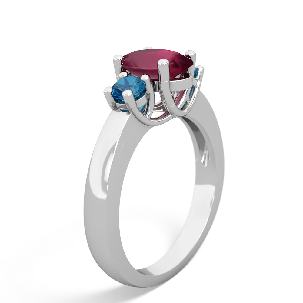 Ruby Three Stone Oval Trellis 14K White Gold ring R4024