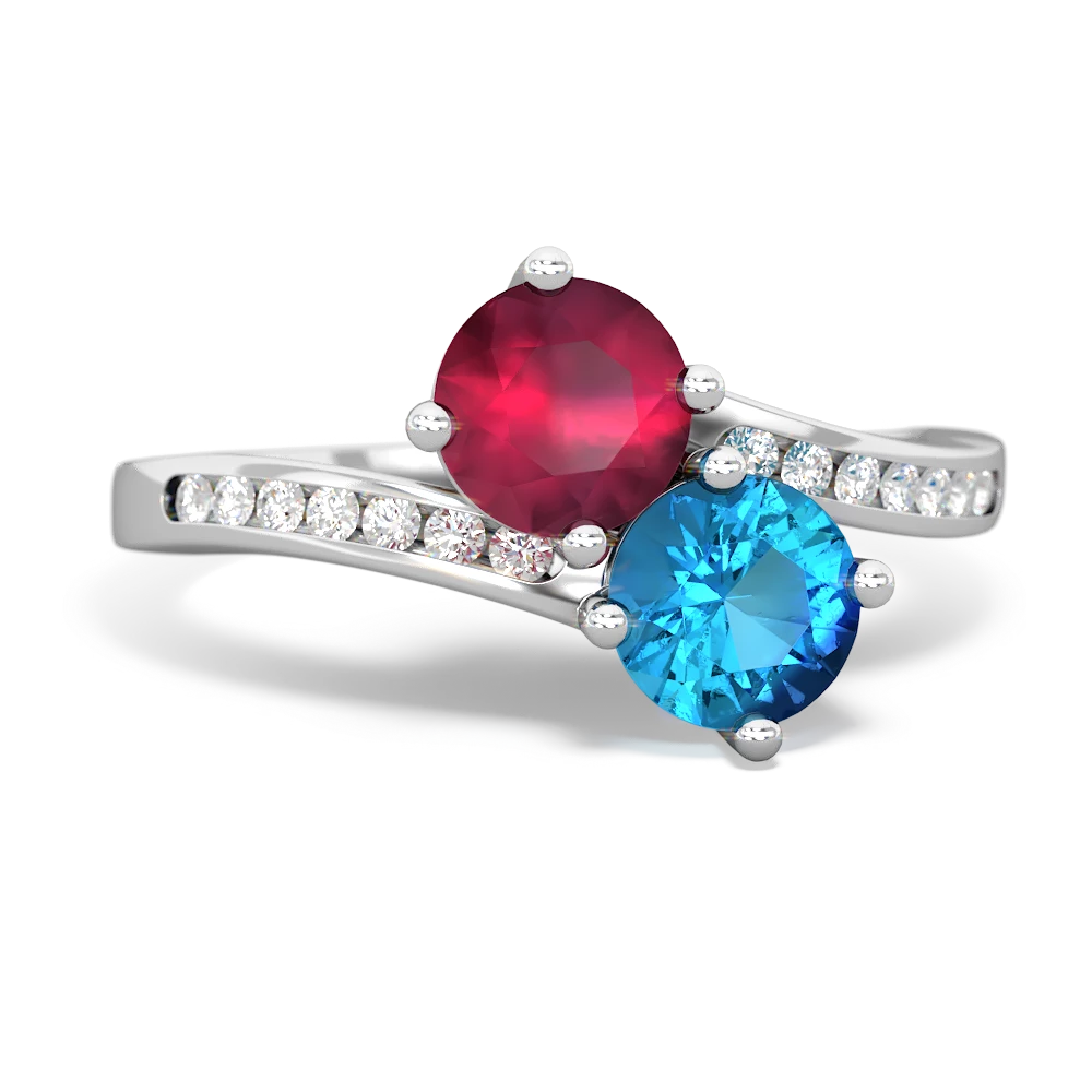 Ruby Channel Set Two Stone 14K White Gold ring R5303