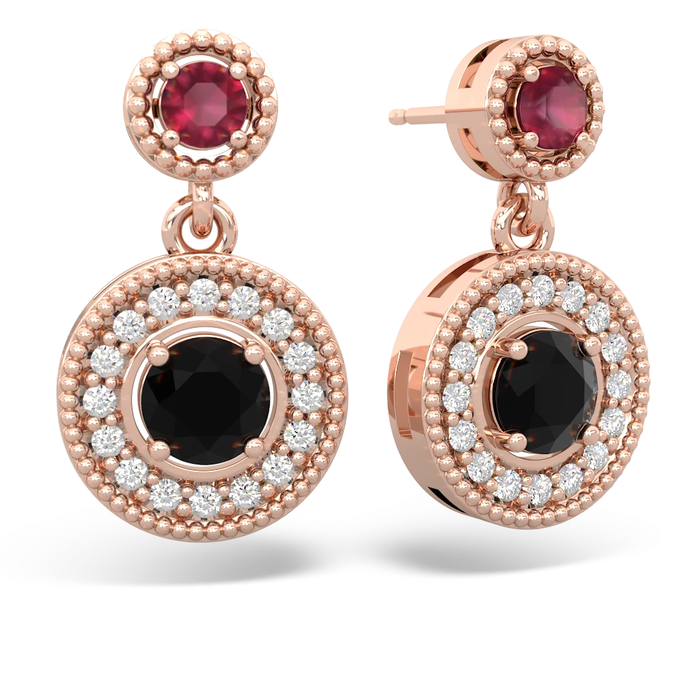 Ruby Halo Dangle 14K Rose Gold earrings E5319