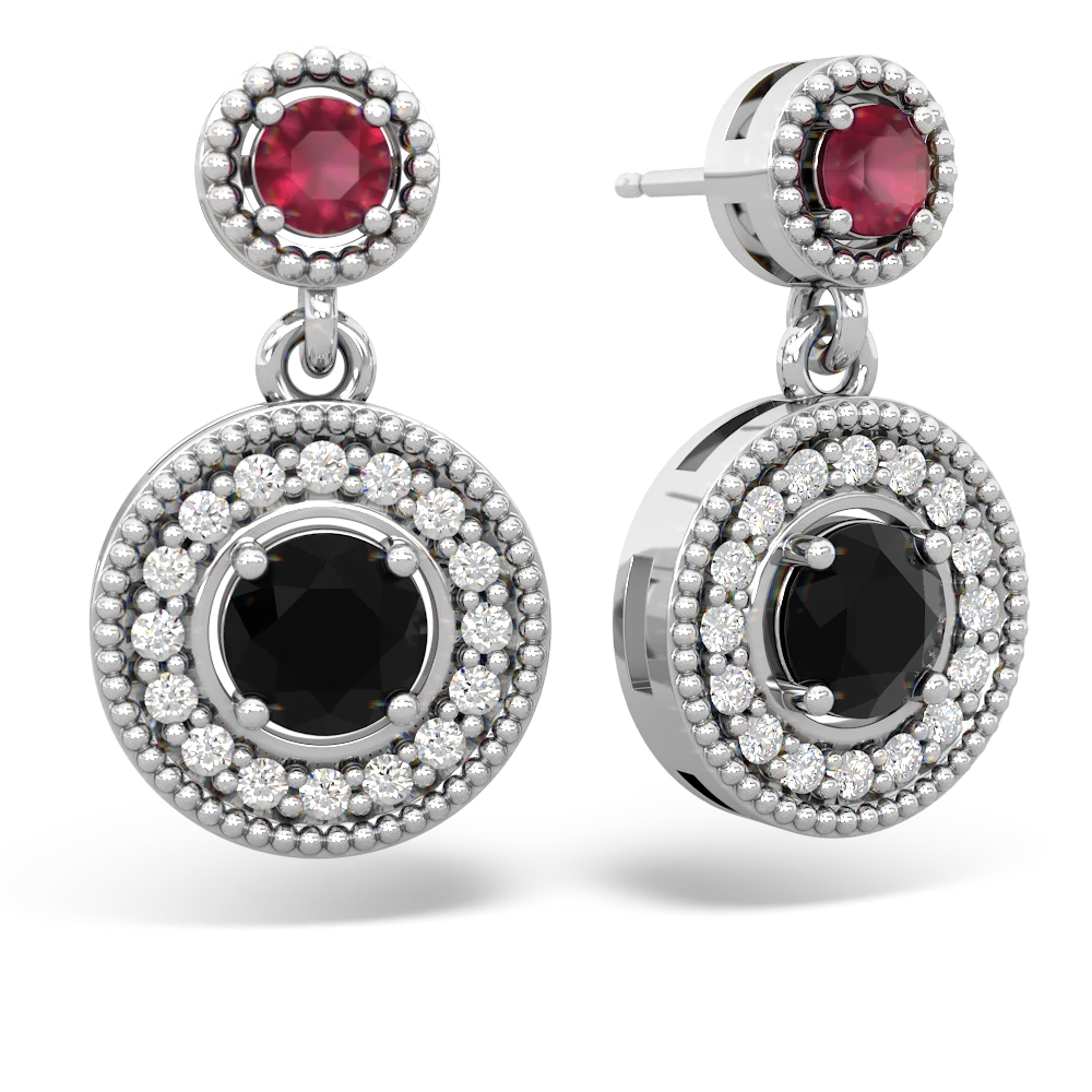 Ruby Halo Dangle 14K White Gold earrings E5319