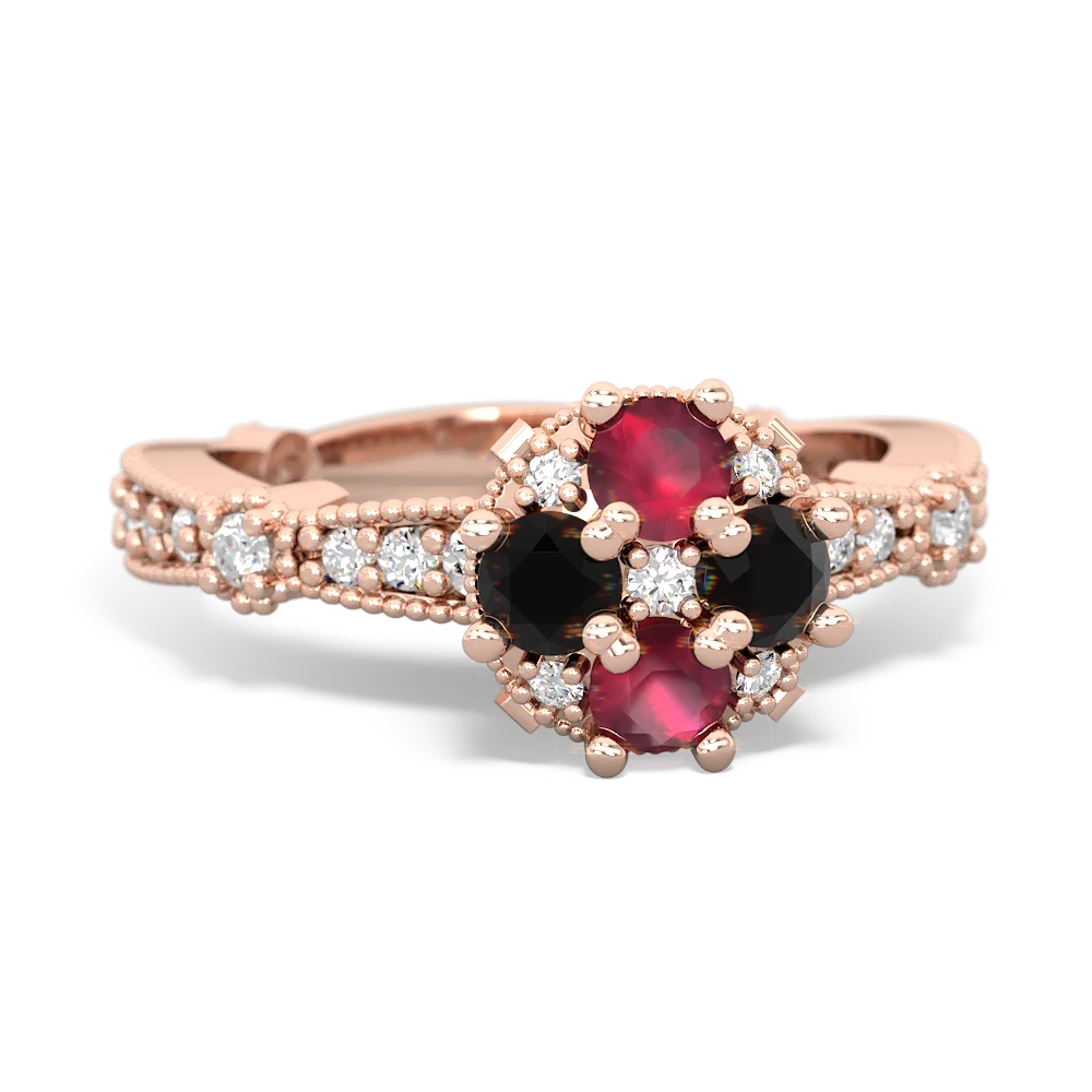 Ruby Sparkling Tiara Cluster 14K Rose Gold ring R26293RD