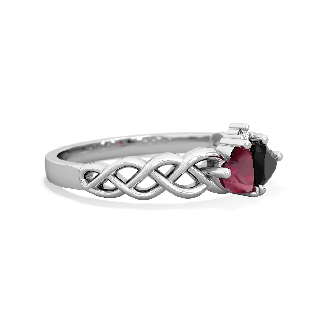 Ruby Heart To Heart Braid 14K White Gold ring R5870