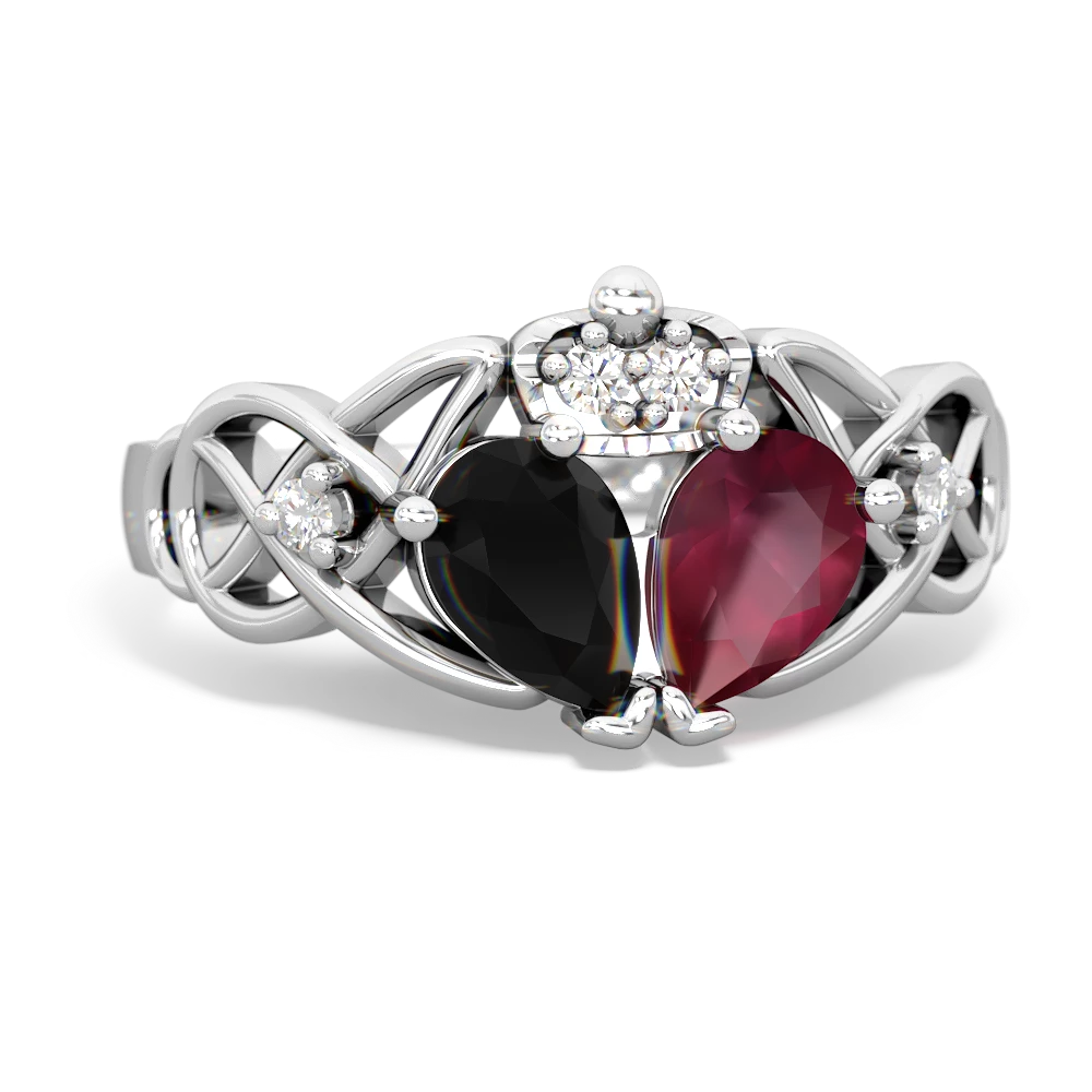 Ruby 'One Heart' Celtic Knot Claddagh 14K White Gold ring R5322