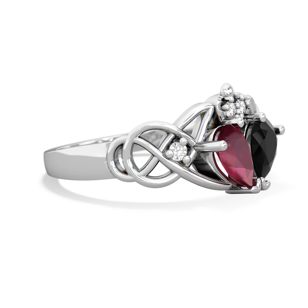 Ruby 'One Heart' Celtic Knot Claddagh 14K White Gold ring R5322