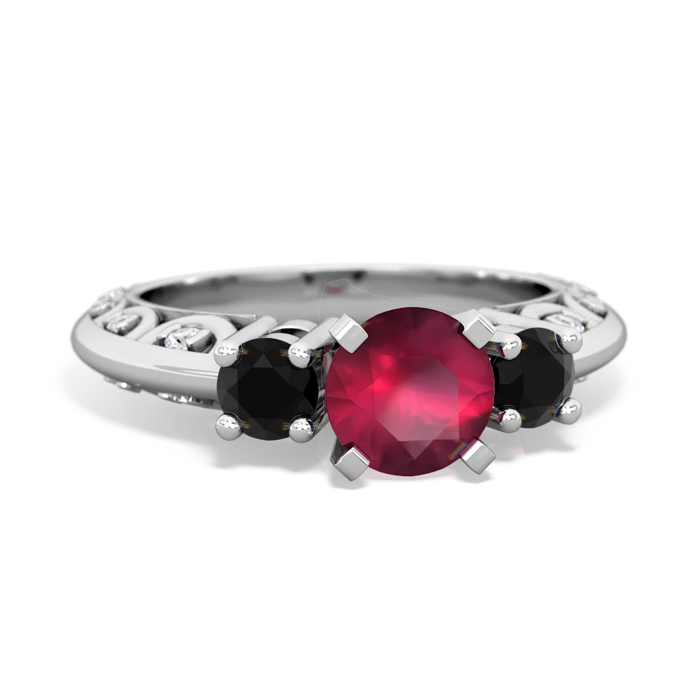 Ruby Art Deco Eternal Embrace Engagement 14K White Gold ring C2003