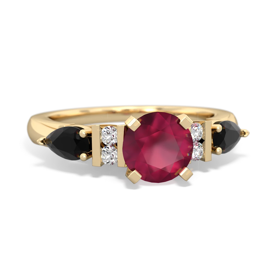 Ruby 6Mm Round Eternal Embrace Engagement 14K Yellow Gold ring R2005