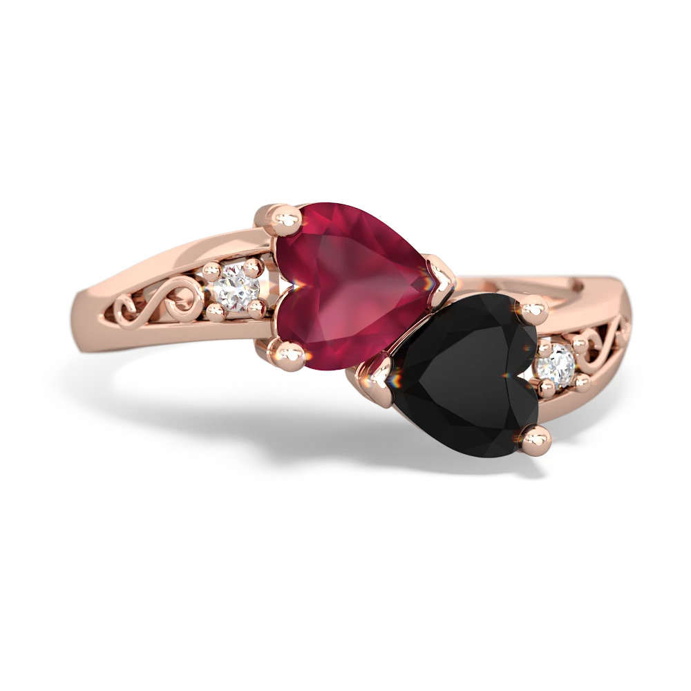 Ruby Snuggling Hearts 14K Rose Gold ring R2178