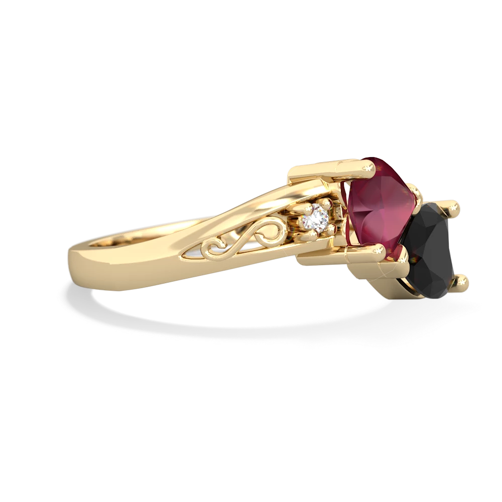 Ruby Snuggling Hearts 14K Yellow Gold ring R2178